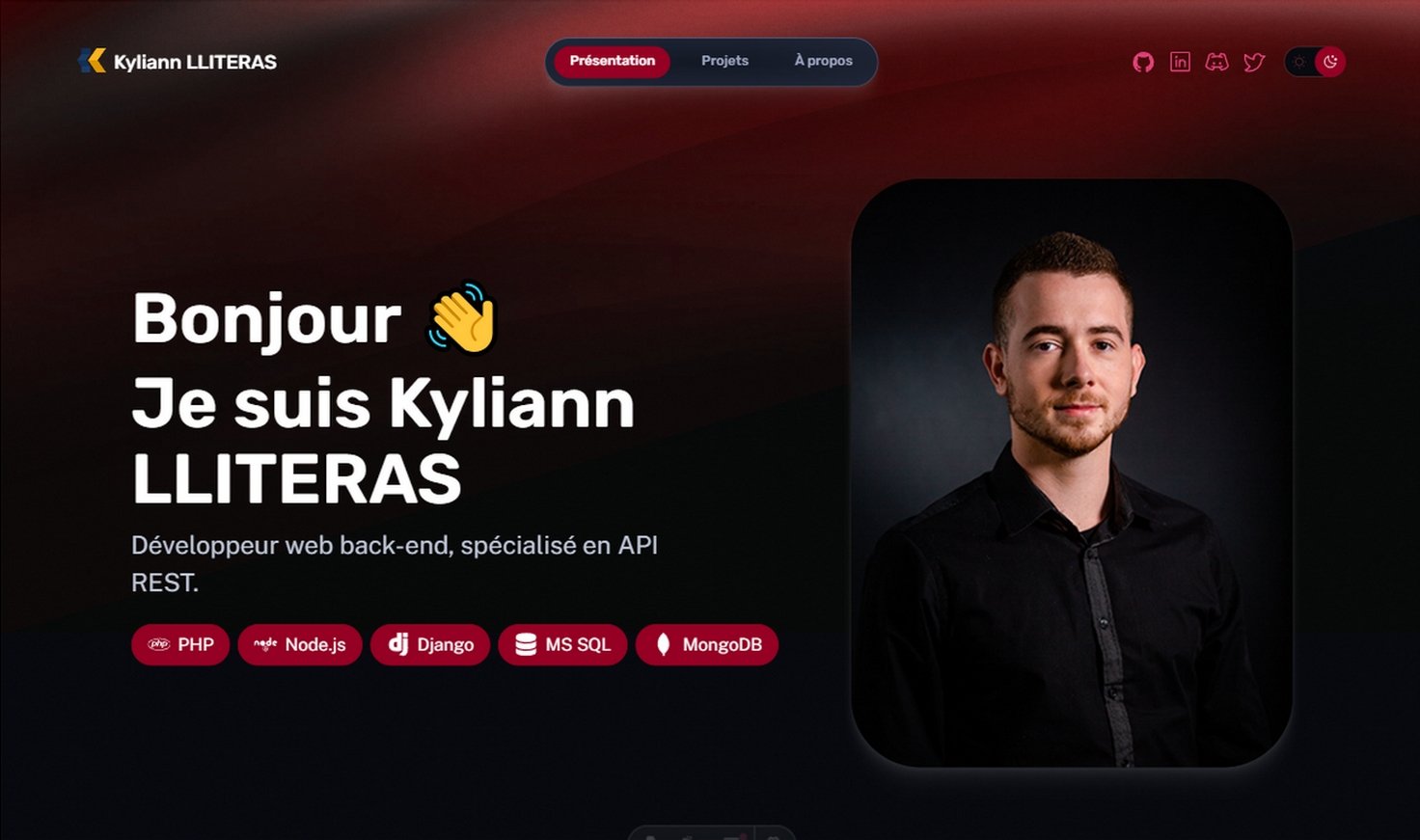 Page d'accueil du site portfolio.